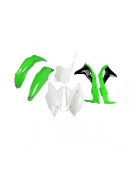 Kit complet plastice UFO KAWASAKI KXF 250 '17 culoare OEM (Verde/Alb/Negru) (KA224E999)