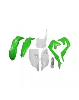 Kit complet plastice UFO KAWASAKI KXF 250 '21-24, KXF 450 '19-23 culoare OEM (Verde/Alb/Negru) (KA227E999)