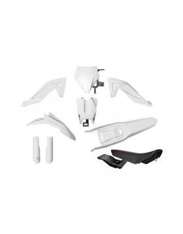 Kit plastice RACETECH (RTECH) cu protecții telescoape și șa - Talaria Sting MX4 / MX5 / TL 4000 / 5500 (2023–2025) - Alb