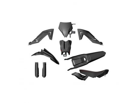 Kit plastice RACETECH (RTECH) cu protecții telescoape și șa - Talaria Sting MX4 / MX5 / TL 4000 / 5500 (2023–2025) - Negru | KITTAL-NR0-624