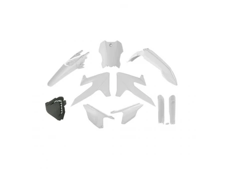 Kit plastice cu protecții furcă RACETECH (RTECH) pentru Triumph TF 250 X / TF 450 RC (2024-2026) - Alb | KITTRI-BN0-025