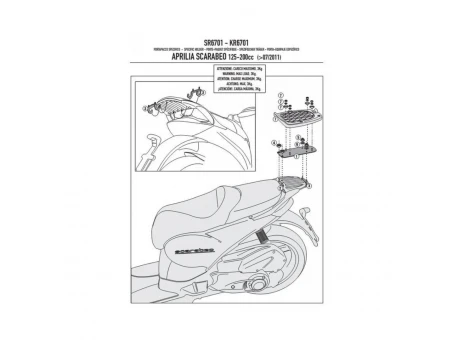 Suport pentru topcase KAPPA - APRILIA SCARABEO 125/200 (11-15) (placa nu este inclusa) | KR6701