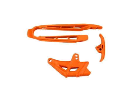 Set patina si ghidaj lant UFO KTM SX 125/250, XS-F 250/450 07-10, SX 144/150, EXC 125/200/250/300, EXC-F 450 08-10, culoare Portocaliu | KT04005127