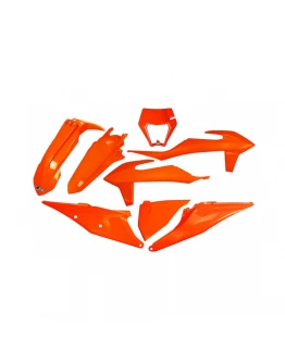 Kit complet plastice UFO KTM EXC 125 '20-'21, EXC 250 / 300 TPI '20-'23, EXC-F 250 / 350 / 450 / 500 '20-'23 Z culoare Portocaliu (KT527FFLU)