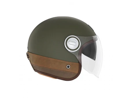 Casca jet NOX PREMIUM HERITAGE LEATHER - Kaki/Maro