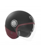 Casca jet NOX PREMIUM HERITAGE LEATHER - Negru/Rosu | NP105MBR