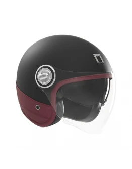 Casca jet NOX PREMIUM HERITAGE LEATHER - Negru/Rosu	
