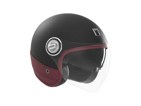 Casca jet NOX PREMIUM HERITAGE LEATHER - Negru/Rosu | NP105MBR