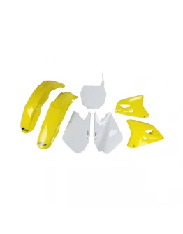 Kit complet plastice UFO SUZUKI RM 125 '01-'22, RM 250 '01-'22 culoare OEM (Alb/Galben) (SU402E999)