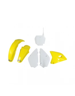 Kit complet plastice UFO SUZUKI RM 85 '00-'21 culoare OEM '00-'15 I '18-'20 OEM (Alb/Galben) (SU405E999)