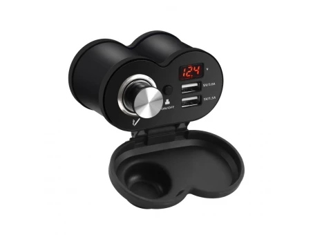 Priza moto dual usb, bricheta si voltmetru Negru