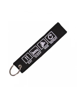Breloc moto textil "Eat sleep ride repeat"