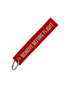Breloc moto textil "Remove before flight", Rosu