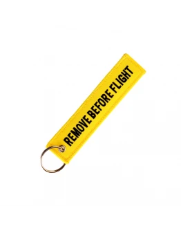 Breloc moto textil "Remove Before Flight" Galben