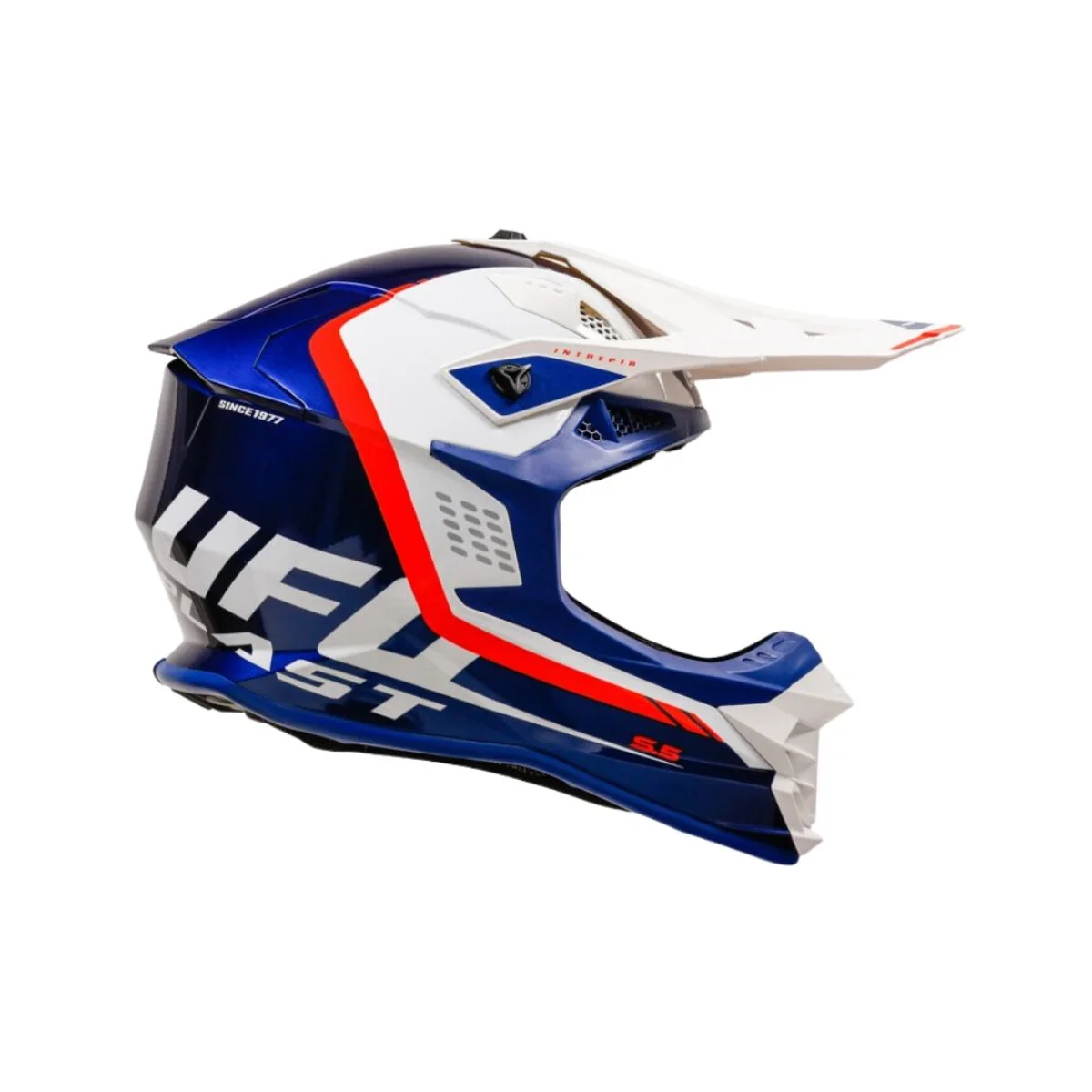 Casca cross-enduro UFO INTREPID - Alb,Albastru,Rosu fluor